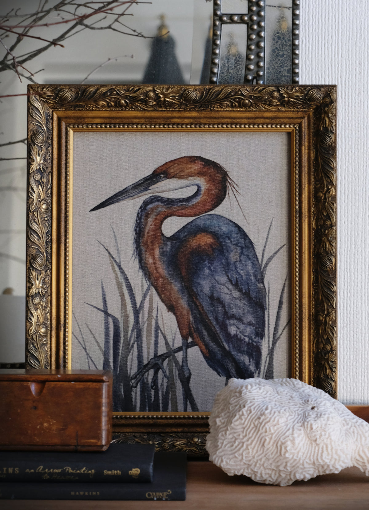 Autumn Renaissance - Heron Linen Canvas Print