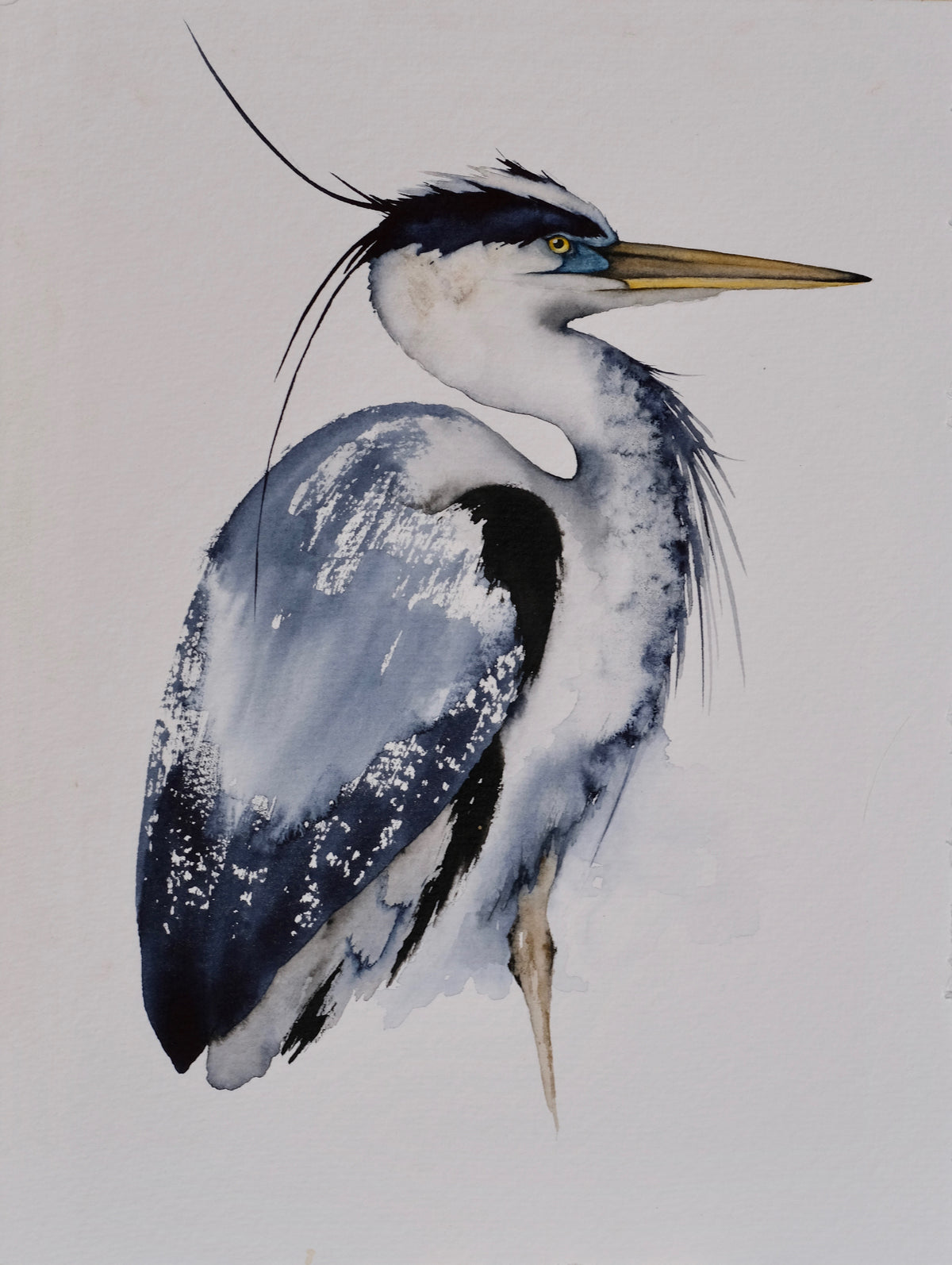 Watchful - Great Blue Heron Original Watercolor, 9x12