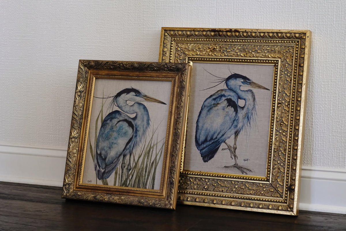 Though She Waits - Great Blue Heron Original Watercolor on Linen Panel, 11x14