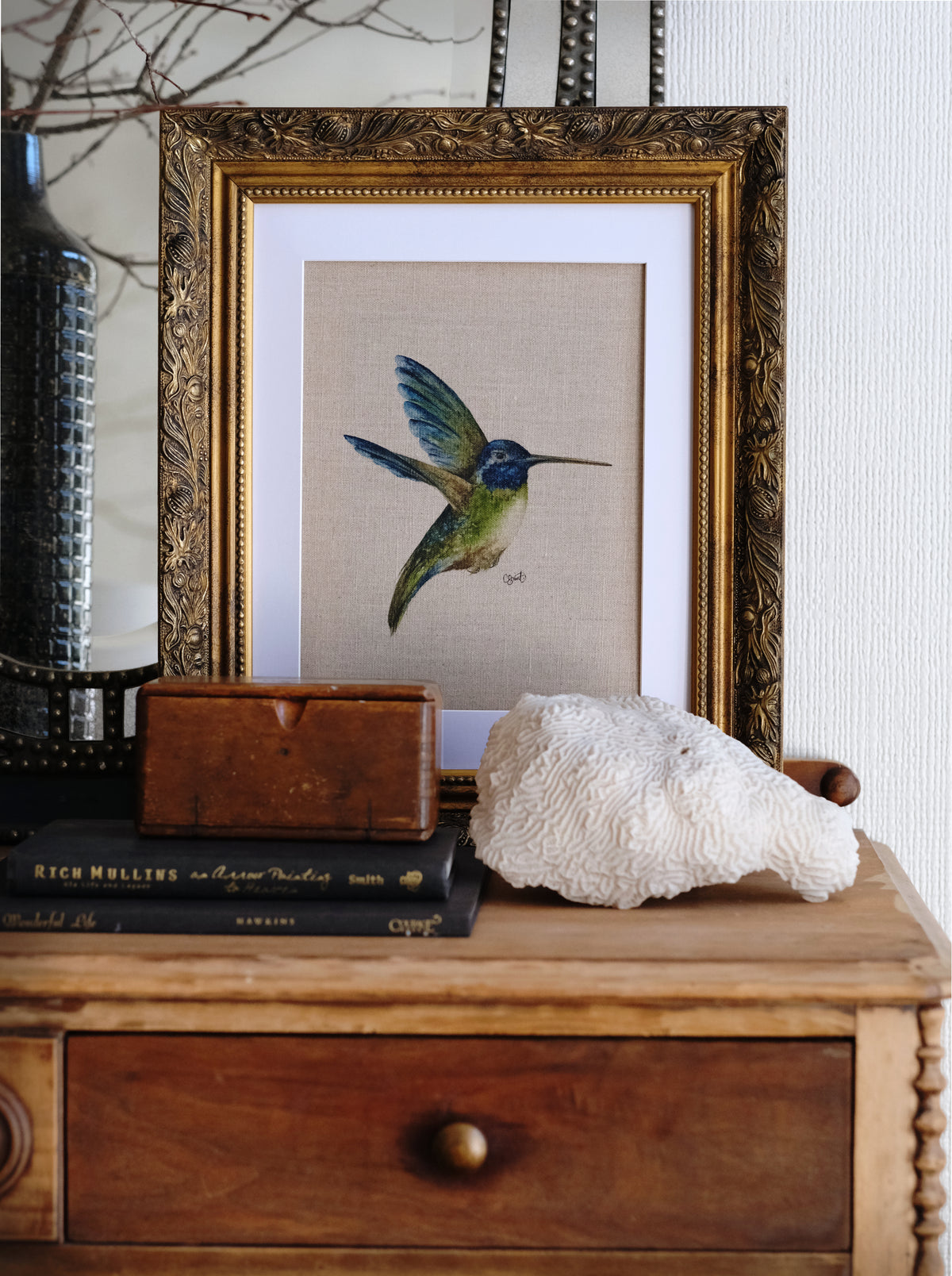 Spring Renaissance - Hummingbird Original Watercolor on Linen Canvas, 9x12