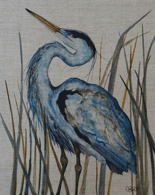 A Quiet Promenade II - Great Blue Heron Linen Canvas Print