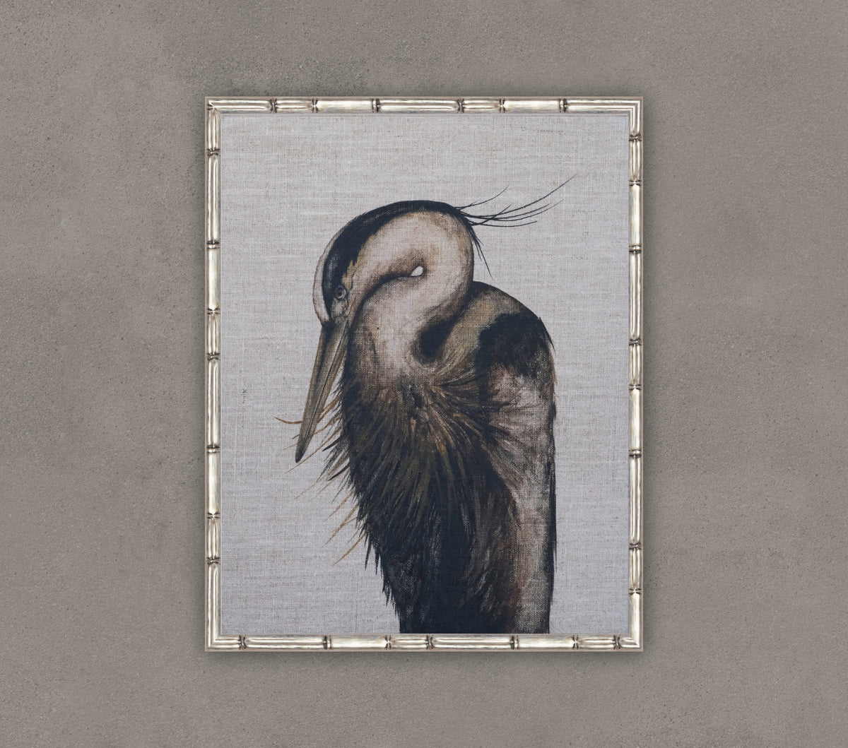 Heron in Linen No. 002 - Great Blue Heron Original Watercolor on Linen Panel, 11x14