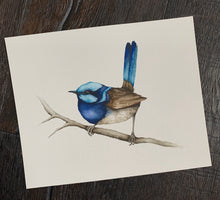 Load image into Gallery viewer, &quot;If I Was a Bluebird&quot; ORIGINAL Watercolor Fairy Wren 10x8.25 (2022)

