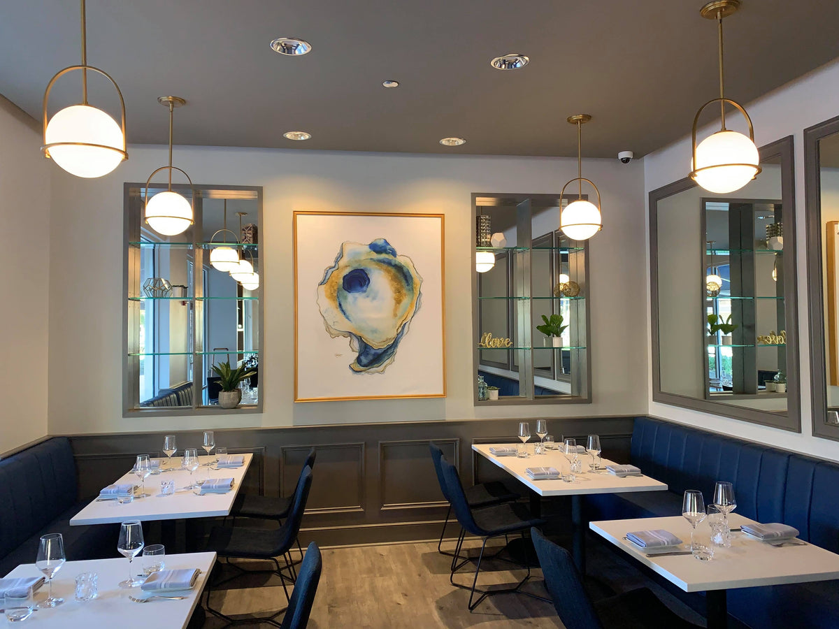 Savi Blue oyster print in the dining room at SAVI Cucina + Wine Bar