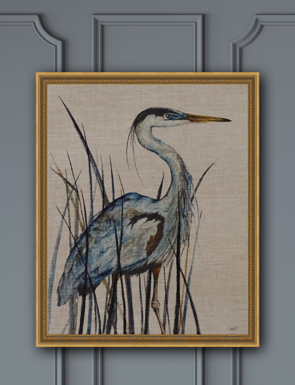 A Quiet Promenade I - Great Blue Heron Linen Canvas Print