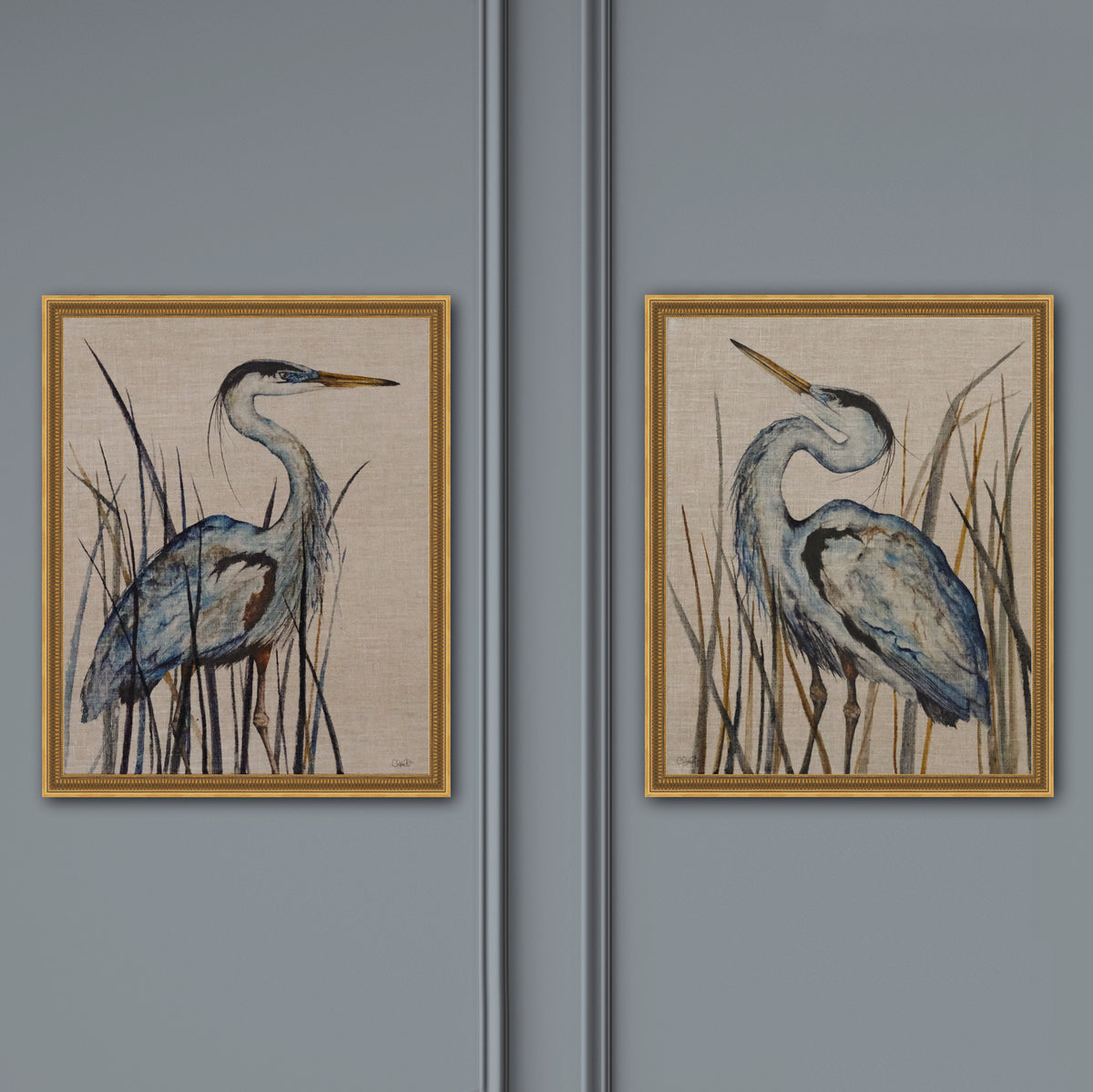 A Quiet Promenade I - Great Blue Heron Linen Canvas Print