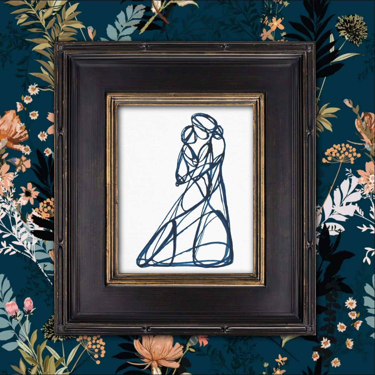 Blue Heaven - Mother & Child, Line Series Fine Art Print