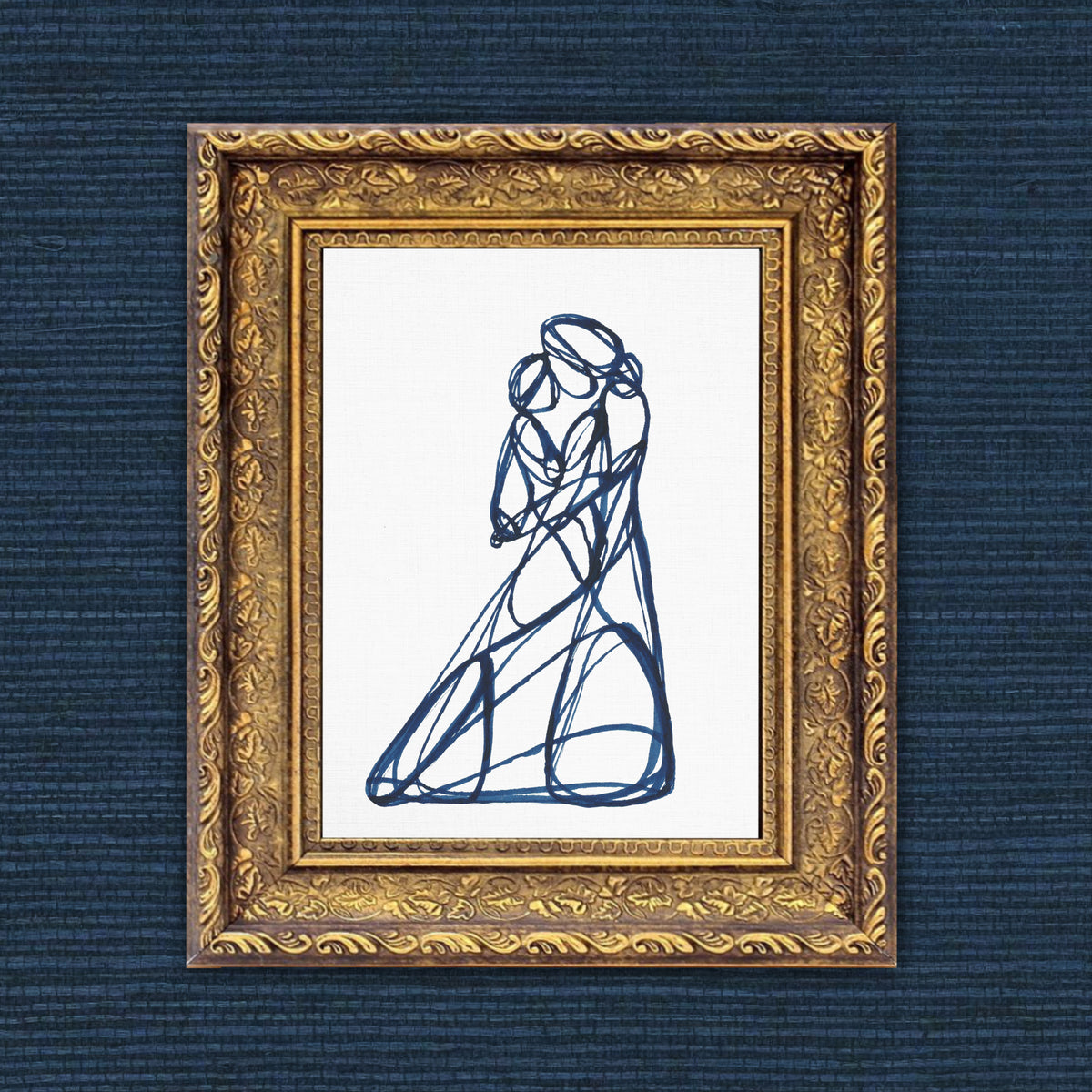 Blue Heaven - Mother & Child, Line Series Fine Art Print