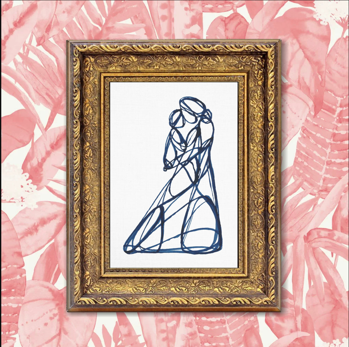 Blue Heaven - Mother & Child, Line Series Fine Art Print