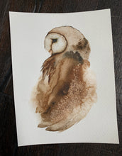 Load image into Gallery viewer, &quot;Coy Pond&quot; ORIGINAL Watercolor Barn Owl 8.25x11 (2022)
