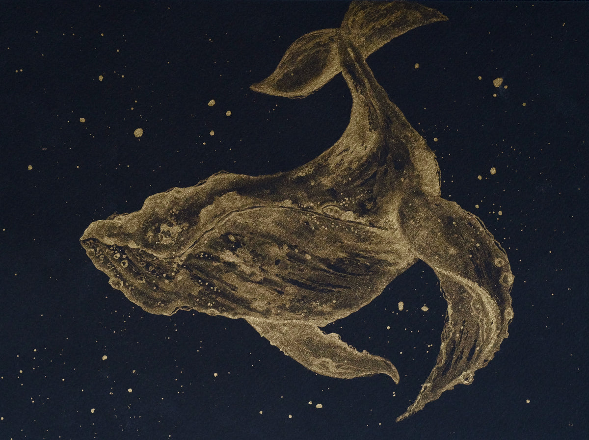 Golden Grace - Whale Original Metallic Watercolor, 9x12