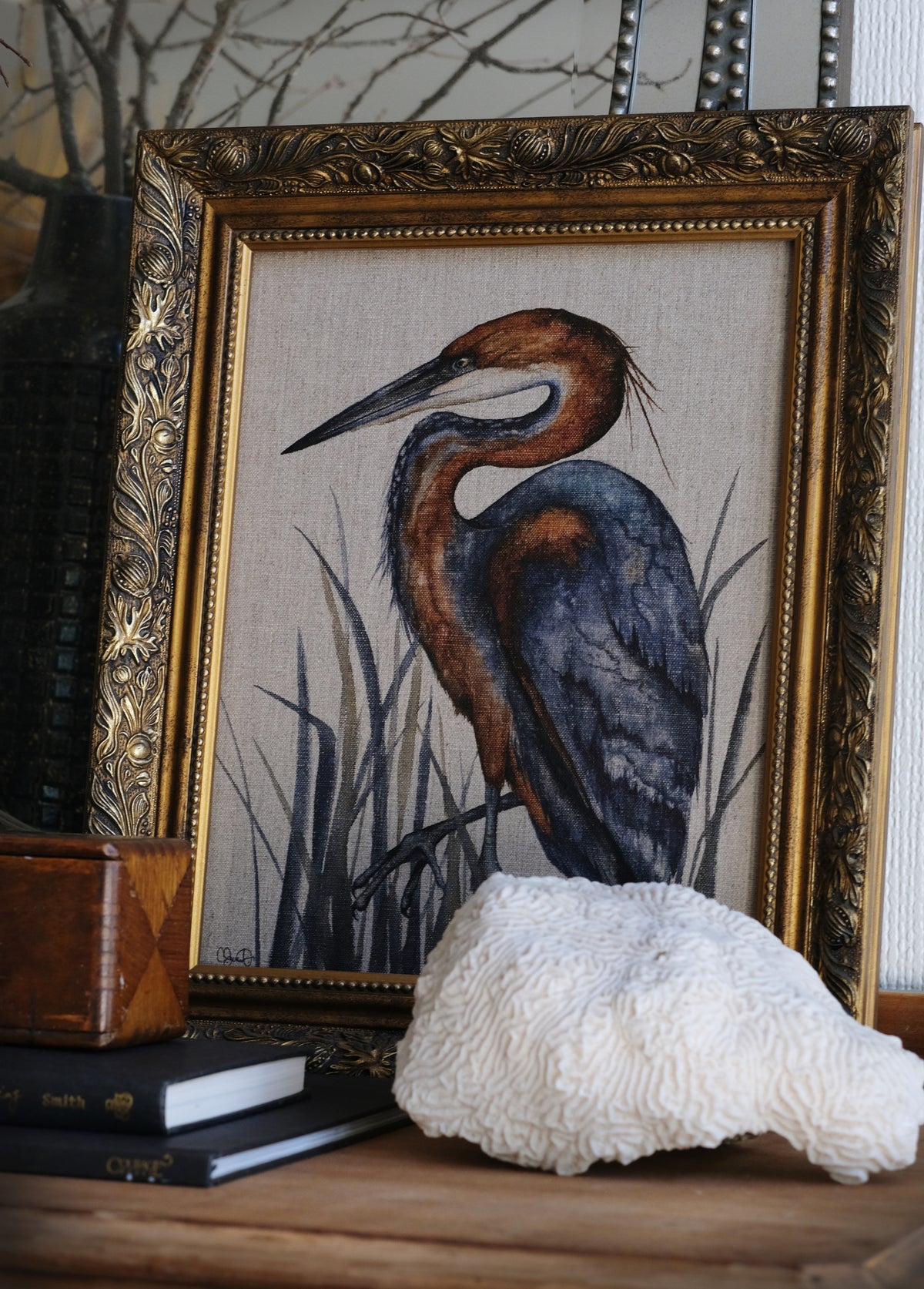 Autumn Renaissance - Heron Linen Canvas Print
