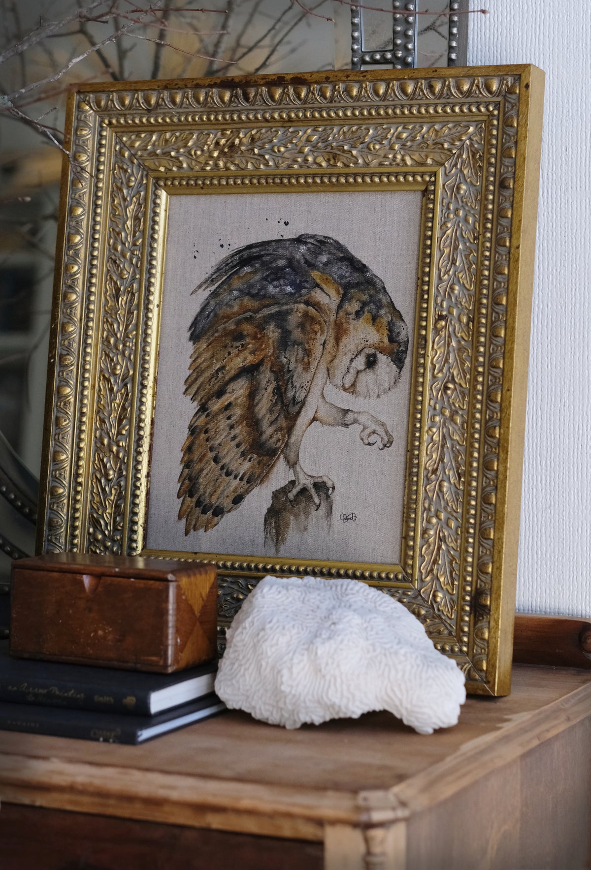 Self Care - Barn Owl Original Watercolor on Linen Panel, 11x14