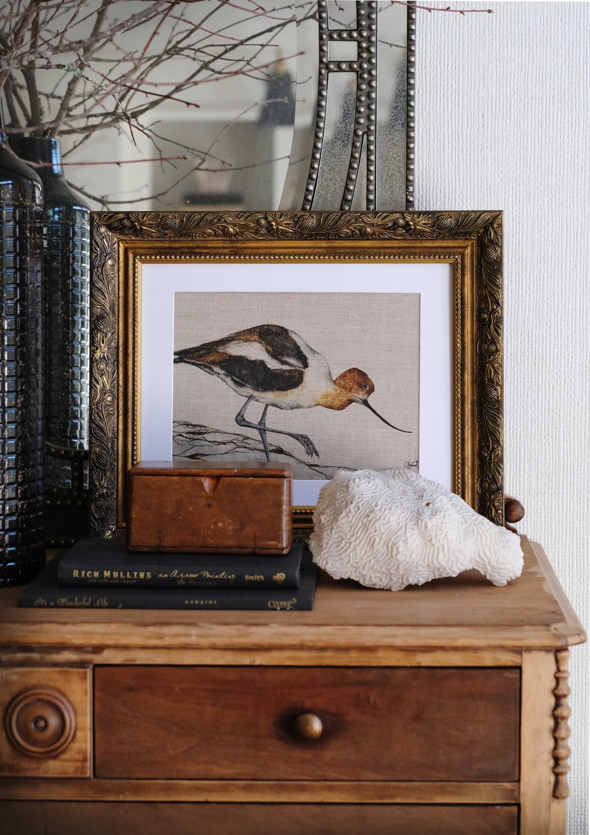 Shoreline Dancer - Avocet Original Watercolor on Linen Panel, 12x9