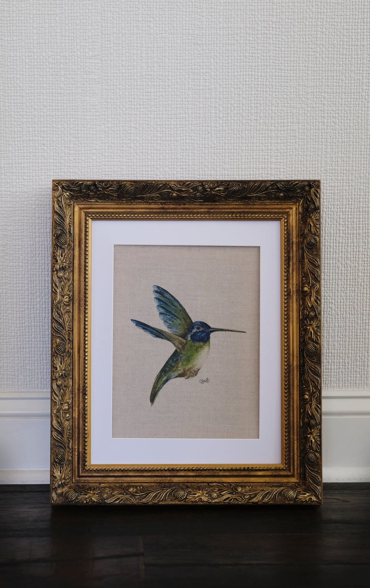 Spring Renaissance - Hummingbird Original Watercolor on Linen Canvas, 9x12