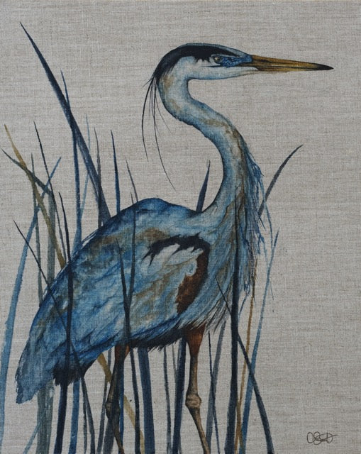 A Quiet Promenade I - Great Blue Heron Linen Canvas Print