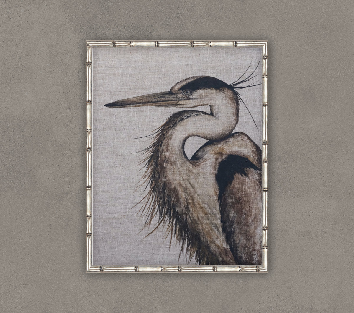 Heron in Linen No. 001 - Great Blue Heron Original Watercolor on Linen Panel, 11x14
