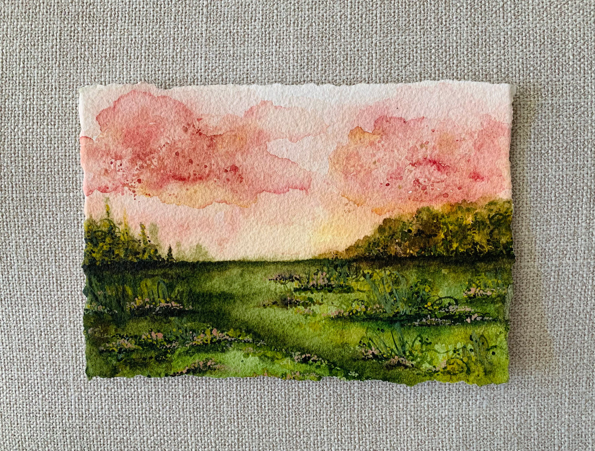 Warm Spring - Landscape Original Watercolor, 8x5.5