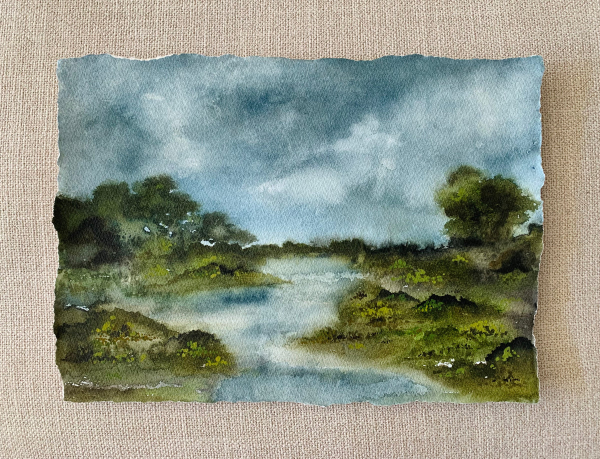 Winter Marsh - Landscape Original Watercolor, 12x8.5