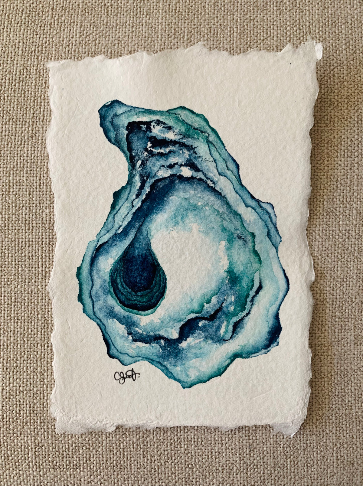 Aqua Waters - Oyster Original Watercolor, 5x7