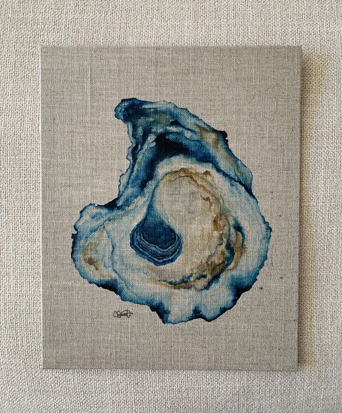 Ocean Blue - Oyster Original Watercolor on Linen Canvas, 8x10