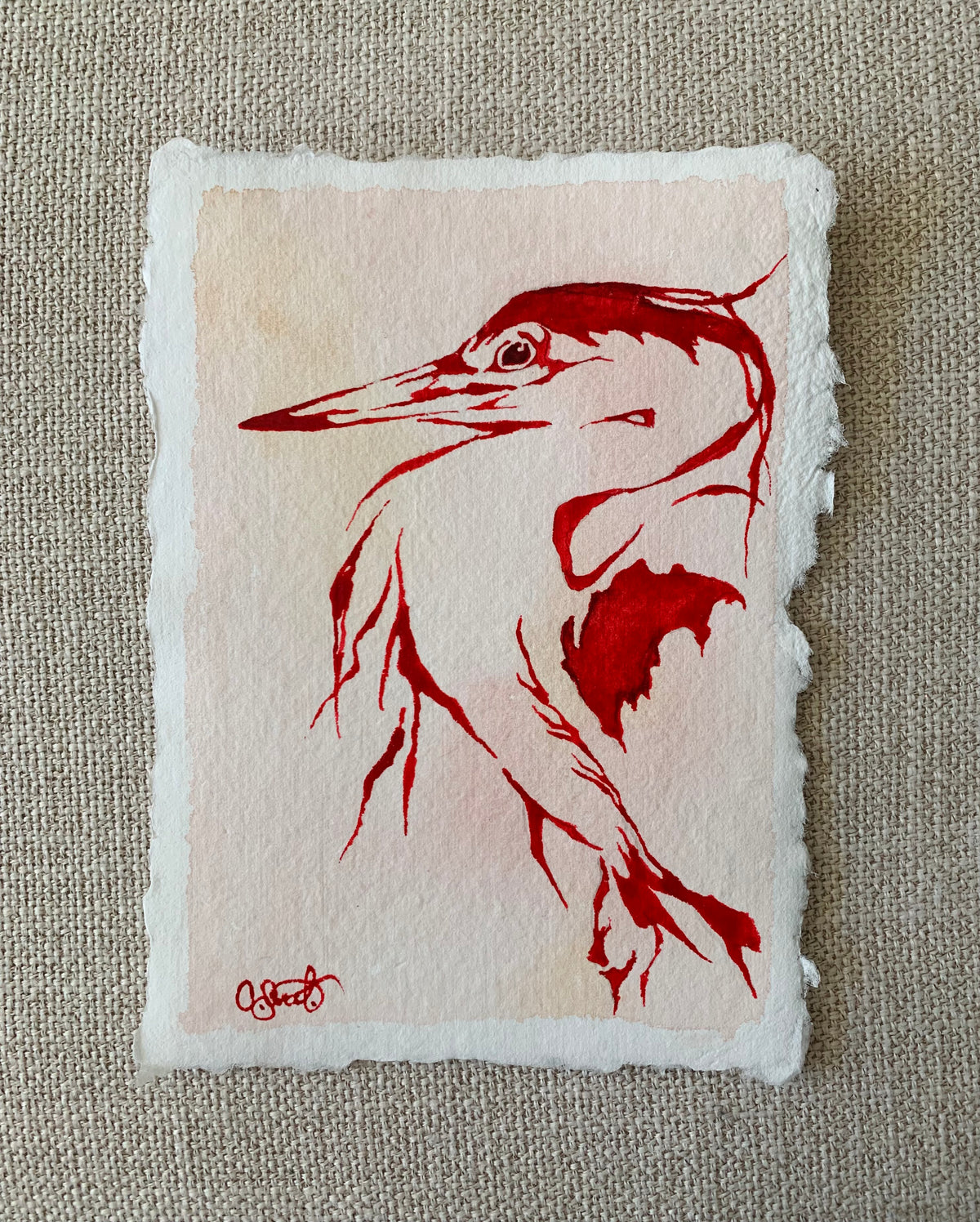 Pinky - Heron Original Watercolor, 5x7