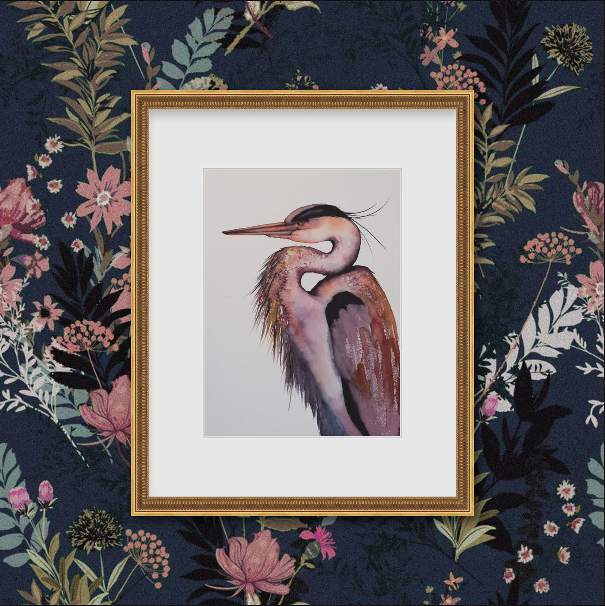 Marjorie - Heron Original Watercolor, 12x16