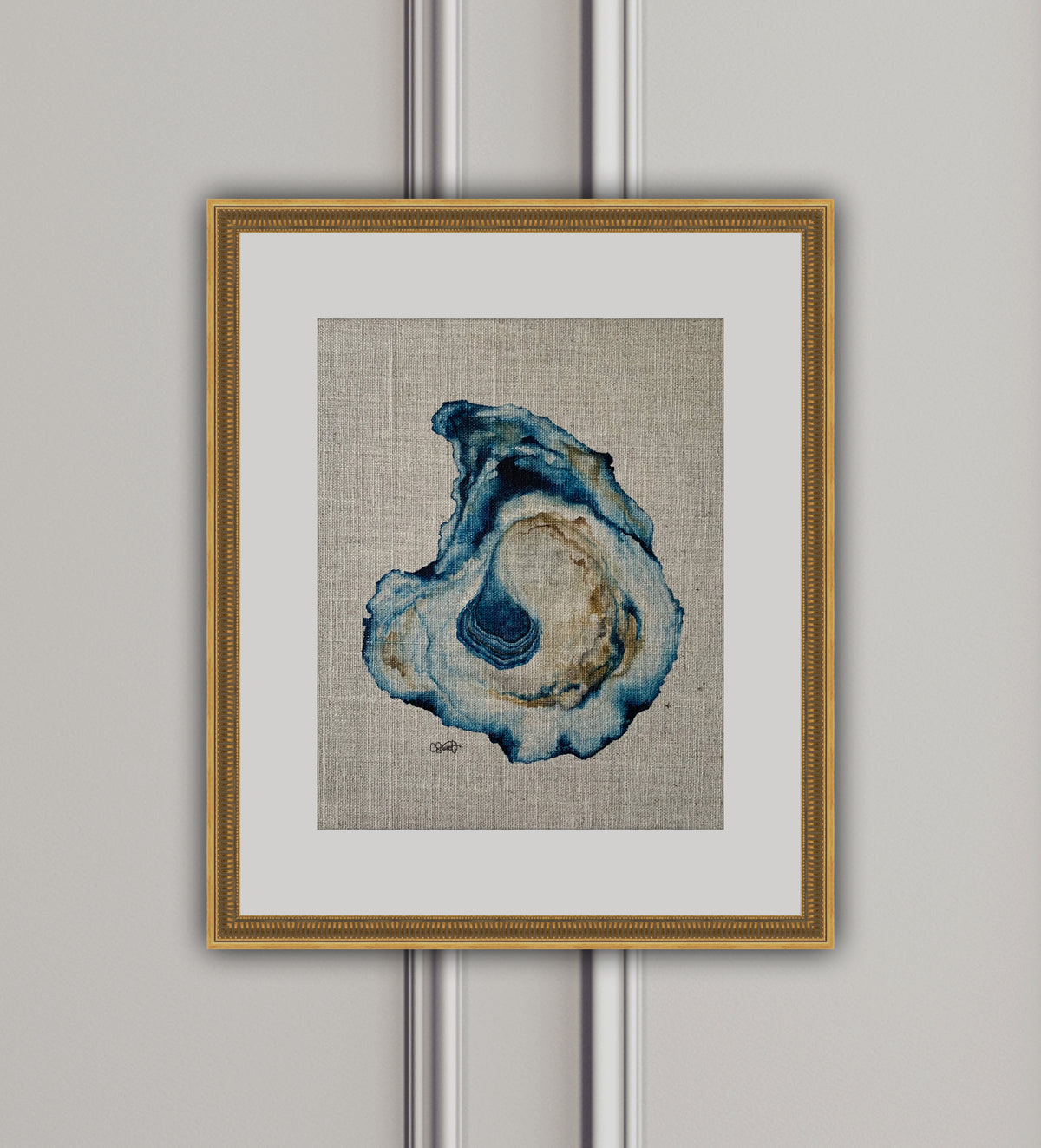 Ocean Blue - Oyster Original Watercolor on Linen Canvas, 8x10