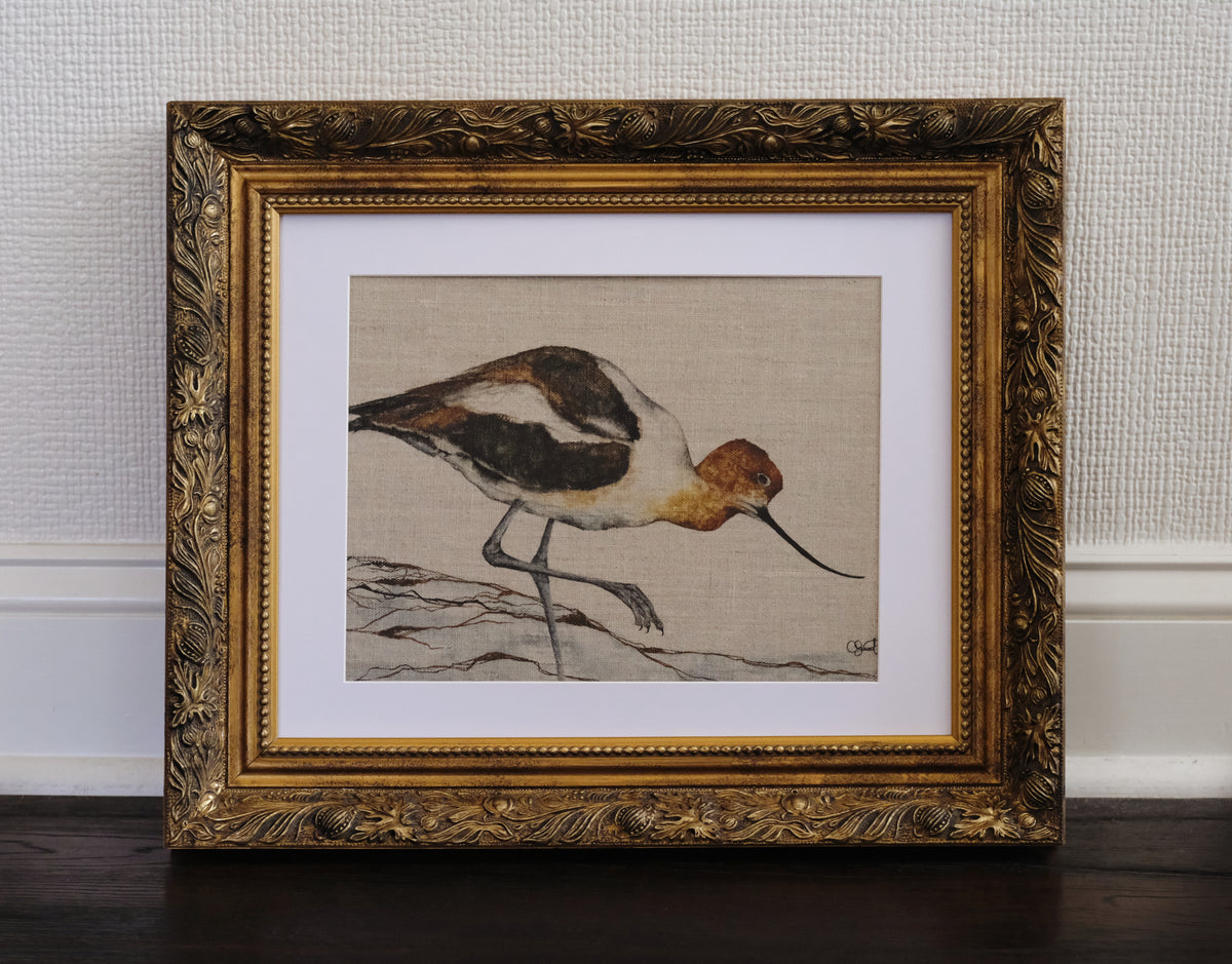 Shoreline Dancer - Avocet Original Watercolor on Linen Panel, 12x9