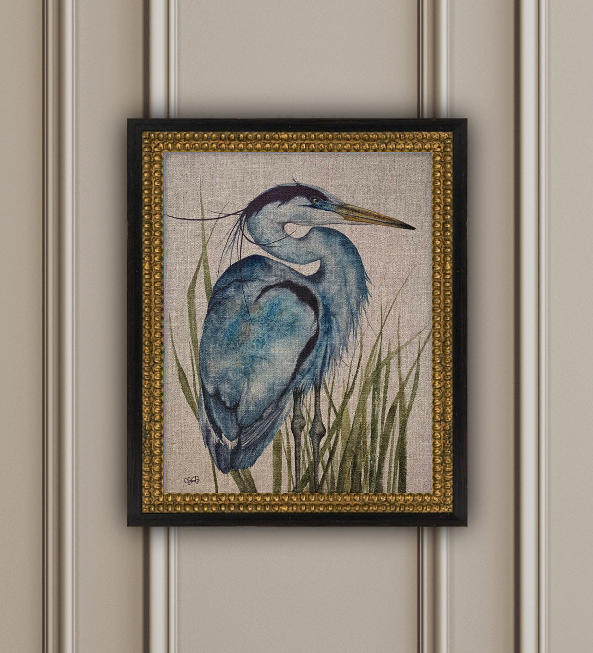 Summer Renaissance - Great Blue Heron Original Watercolor on Linen Panel, Framed, 11x14