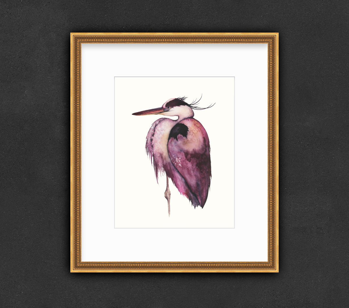 Wild Plumeria - Great Blue Heron Original Watercolor, 8.5x12